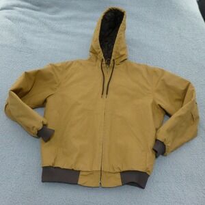 Blue Mountain Jacket Mens Large Hooded Duck Canvas Work Tan Quilted Lined